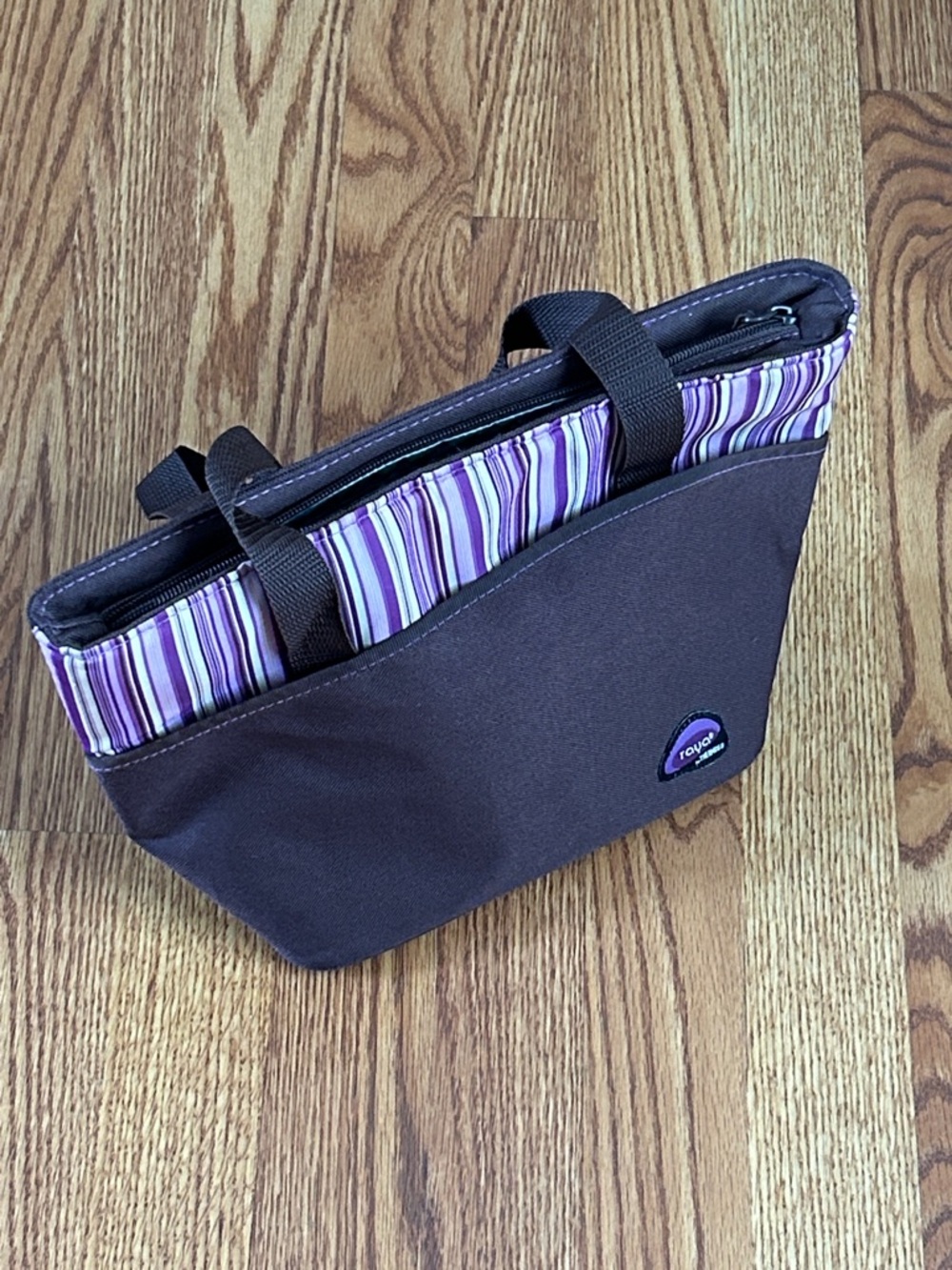 Raya by Thermos Clean Zipper Insulated Solid Brown w/Purple Stripes Lunch Tote - Picture 1 of 14